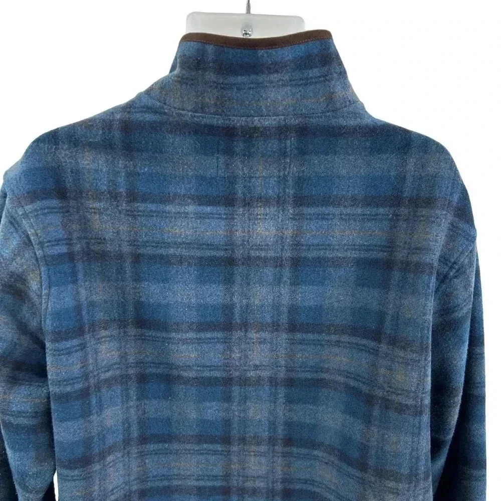 John Wayne XL M Wooly Fleece Pullover Henley Sweater Blue Plaid Snap Neck DUKE - Picture 4 of 13